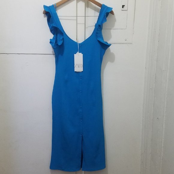 NWT RIBBED DRESS WITH BUTTONS BLUE 5584/371. - Picture 3 of 8